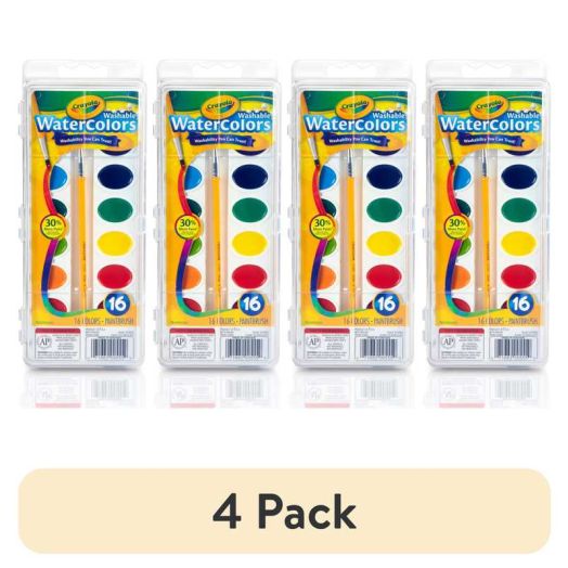 (4 pack) Crayola Washable Watercolor Paint Set, 16-Colors, Kids Paint, School Supplies, Classroom Must Haves for Teachers