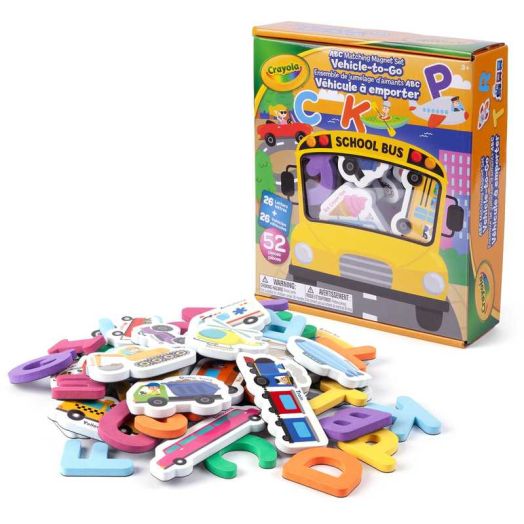 Crayola: ABC Matching Magnet Set - Vehicle-To-Go - 52pc Alphabet & Image Foam Magnets, Classroom & Home Education, Spelling-Learning, Toddler Kids 3+