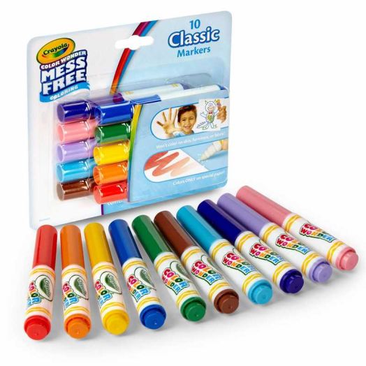 Crayola Color Wonder Mini Markers, 10 Ct, Classic Colors, Toddler Art Supplies, Travel Activity, Coloring Gift for Kids, 3+