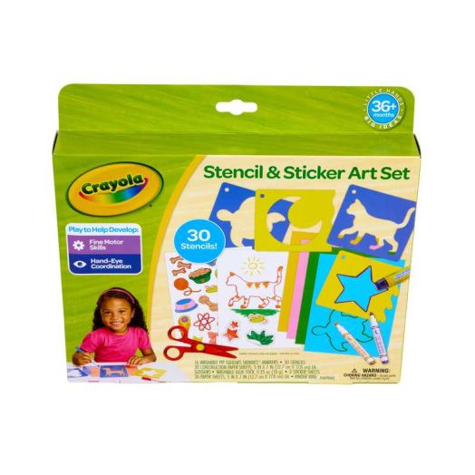 Crayola Stencil and Sticker Art Set (30 Stencils), Toddler Art Kit, Easter Basket Essentials, Toddler Activity Set, Easter Toys and Gifts for Toddlers, Ages 3+