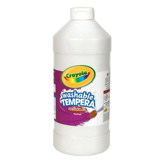 Crayola White Washable Tempera Paint, 32 oz, Squeeze Bottle, Child