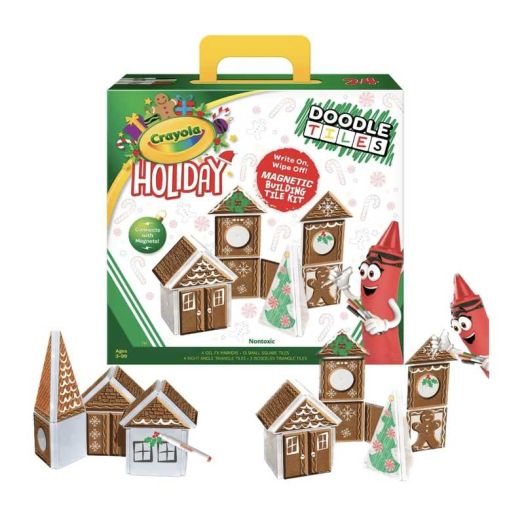 CreateOn Crayola Holiday Gingerbread House Magnetic Tiles, Magnetic Kids Building Toys, Educational Stem Toys for Ages 3+, 24-Piece Set
