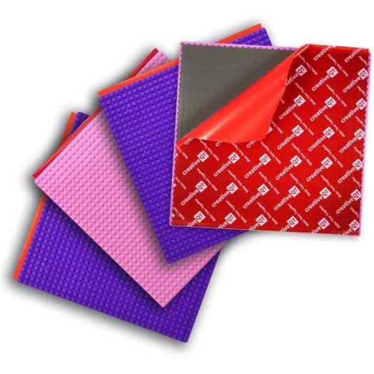 Creative QT MakerBase, Pink & Purple, 4 Pack, 10"x10" Peel-and-Stick Toy Building Blocks Stackable Baseplates, Bases for Play Tables, Walls, and More, Compatible with All Major Brick Brands