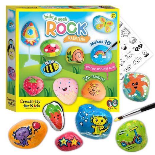 Creativity For Kids Hide and Seek Rock Painting Kit - Arts and Crafts for Kids Ages 6-8+, Gifts for Kids, Craft Kit with 10 Rocks and Waterproof Paint