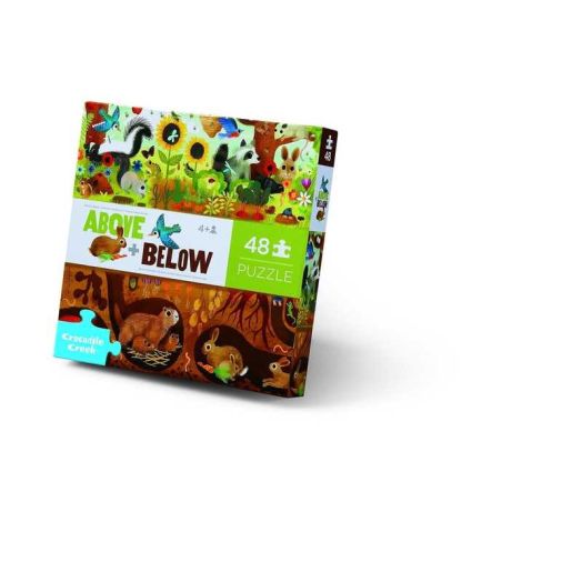 Crocodile Creek Above + Below 48-Piece Jigsaw Floor Puzzle - Fun Floor Puzzles for Kids Ages 4-8 - Heavy-Duty Shaped Box for Storage - Backyard Discovery - 18 x 24 inches Finished
