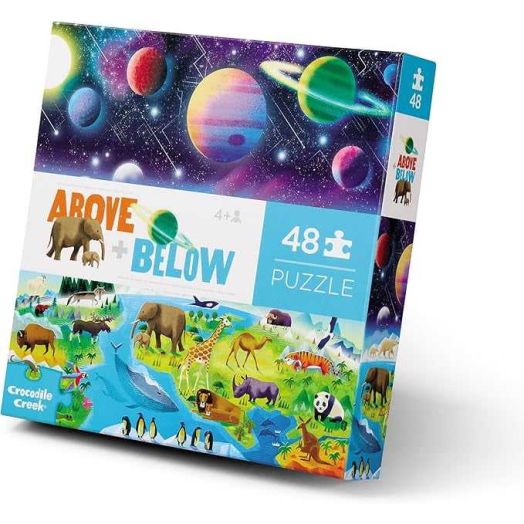 Crocodile Creek Above + Below 48-Piece Jigsaw Floor Puzzle - Fun Floor Puzzles for Kids Ages 4-8 - Heavy-Duty Shaped Box for Storage - Earth & Space - 18 x 24 inches Finished