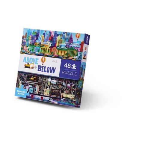Crocodile Creek Above + Below 48-Piece Jigsaw Floor Puzzle - Fun Floor Puzzles for Kids Ages 4-8 - Heavy-Duty Shaped Box for Storage - Big City - 18 x 24 inches Finished