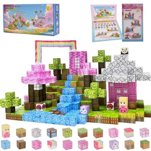 Crtynell 100 PCS Magnetic Blocks- magnetic block Pink Castle Set for 3-5 Years Old 6-8 Years Old Boys and Girls, Sensory Toys for Toddlers, Birthday Gifts for Kids