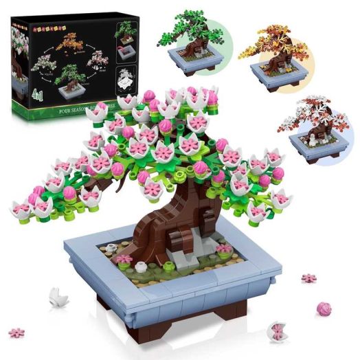 Cubimana Cherry Blossom Flowers Building Set, 584-Piece Sakura Bonsai Tree Toy for Adults, Teens, and Kids 6+