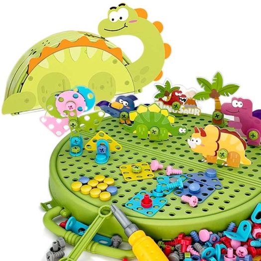 Magic Montessori Play Toolbox, 211 Pieces Dinosaurs Theme Screwdriver DIY Building Toys for Boys and Girls, Educational Construction Building kit for Kids Ages 4 - 10 Year Old