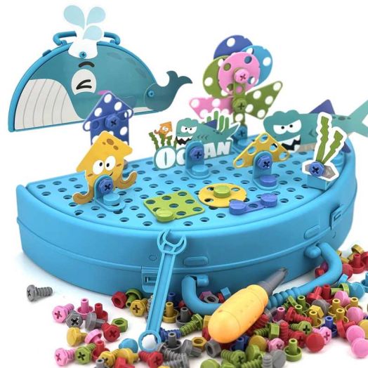 Magic Montessori Play Toolbox, 211Pieces Marine Theme Screwdriver DIY Building , Educational Construction Building kit for Kids Ages 4 5 6 7 8 9 10 Year Old for Boys and Girls