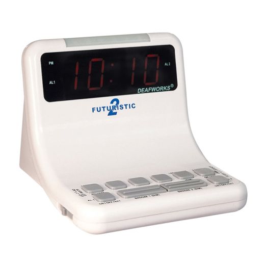 DEAFWORKS Futuristic 2 Dual Alarm Clock, White