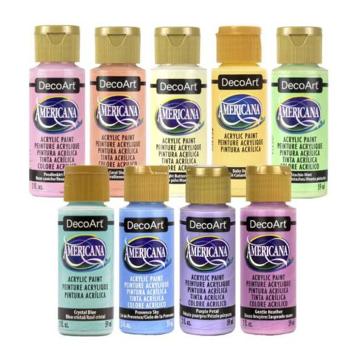 DecoArt Americana Acrylic Paint Set, Pastel Colors, 9 Count (2 fl oz) - Multi Surface Craft Paint for Paper, Wood, Canvas & DIY Projects