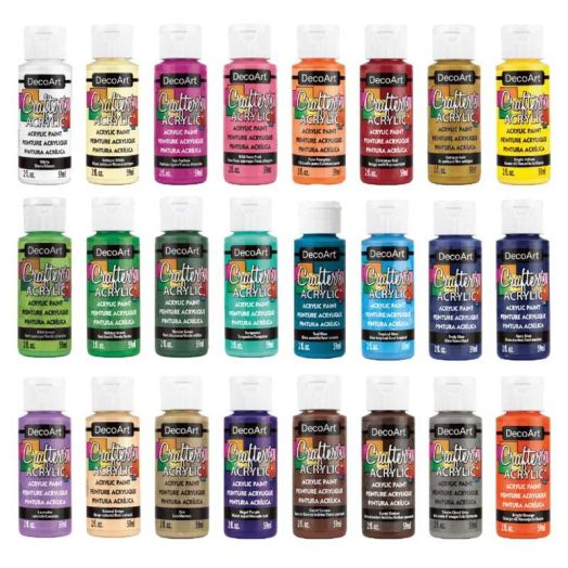 DecoArt Crafter's Acrylic Paint Set, 24 Pieces, Essential Colors, 2 fl oz Each