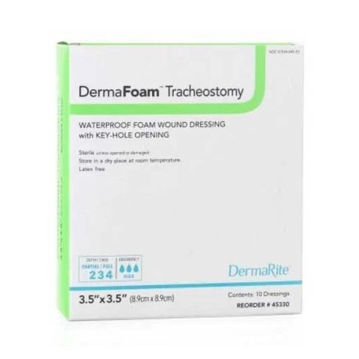 Dermarite DermaFoam Tracheostomy Foam Dressing, 3-1/2 x 3-1/2 Inch Box of 10