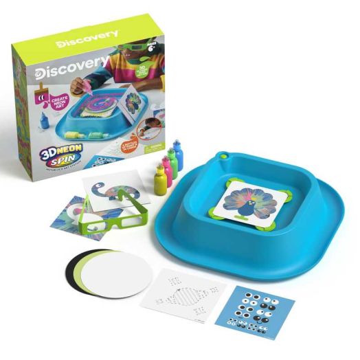 Discovery 3D Neon Spin Motorized Art Station, Includes Spin Art Machine, 3D Glasses, Neon Paints, Templates, and Blank Cards for Custom Creations