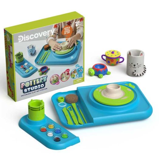 Discovery Pottery Studio Motorized Clay Art Station, Includes Wheel, 3 Molds, Tools, Paints, and Air-Dry Clay