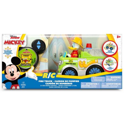 Disney Junior: 9" R/C Donald Duck Firetruck Forest Services - Green Light-Up Toy Rescue Vehicle, Spins-Wheelies, EZ Pushbutton Remote Control, Kids 3+