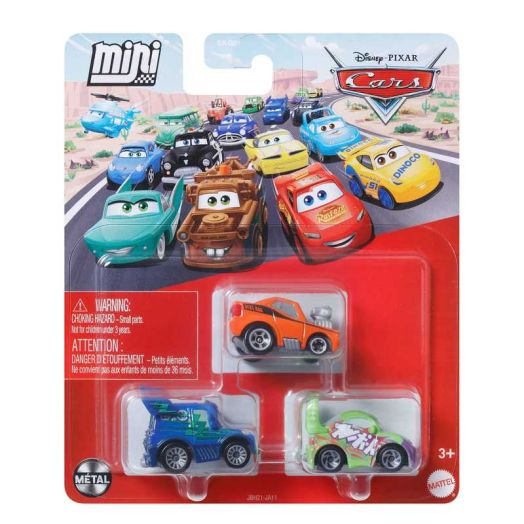 Disney and Pixar Cars Mini Racers 3-Pack, Set of 3 Toy Vehicles from the Franchise (Styles May Vary)