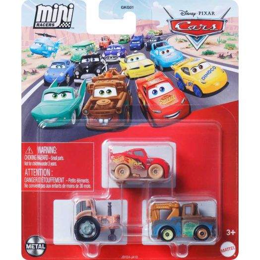 Disney and Pixar Cars Mini Racers 3-Pack, Set of 3 Toy Vehicles from the Franchise (Styles May Vary)