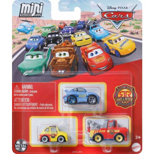 Disney and Pixar Cars Mini Racers 3-Pack, Set of 3 Toy Vehicles from the Franchise (Styles May Vary)