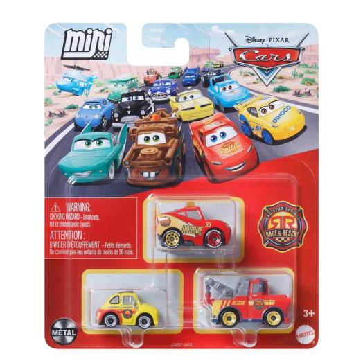 Disney and Pixar Cars Mini Racers 3-Pack, Set of 3 Toy Vehicles from the Franchise (Styles May Vary)
