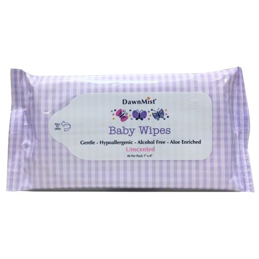 Donovan Industries DawnMist Baby Wipes with Lanolin and Aloe, 6-1/2 x 8-1/2 Inch Tub of 80