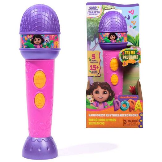 Dora the Explorer, Rainforest Rhythms Microphone with Music & Bilingual Phrases, for Kids Ages 3 and up