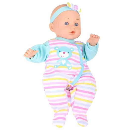 Dream Collection: 14" Chatter & Coo Baby Doll - Blue - Bear & Stripes Onesie - Talking Doll Makes 5 Different Noises & Sounds, Soft Body, Kids 2+