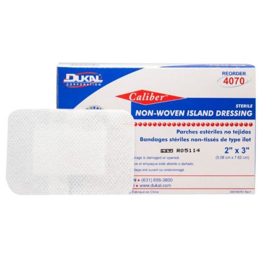Dukal Caliber Sterile Non-Woven Island Dressing, 2" x 3" White Box of 50