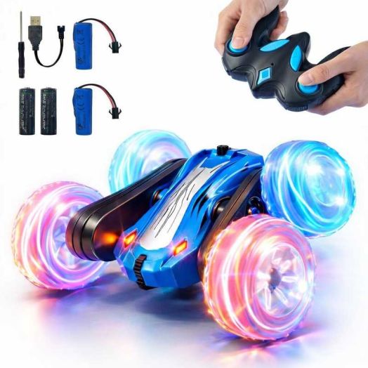 EACOPOL RC Car for Kids 4WD - LED Flashing Lights, 360° Stunt & Drift Remote Control Toy, Rechargeable, Perfect Christmas Gift (Blue)