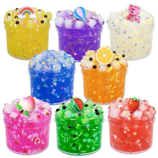 Easycity 8 Pack Jelly Cube Crunchy Slime, Clear Slime Kit Super Soft and Non-Sticky, Gifts, Prize for Girl and Boy, Easter Basket Stocking Stuffers