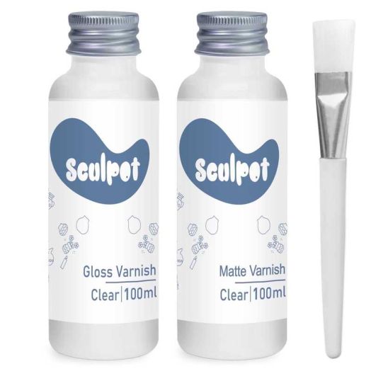 Air Dry Clay Varnish, 2 x 100ml, Gloss & Matte Clay Sealant, Water Proof, High Luster Finish, Scratch Resistant, for Craft Pottery