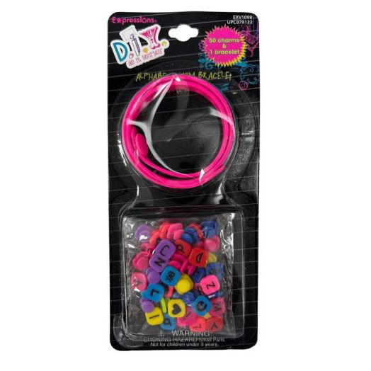 DIY Alphabet Charm Bracelet Kit, 50 Unique Charms, 1 Bracelet, Perfect for Personalizing with Names, Initials, Phrases, Ideal for Beginners, Crafters, Gifts, Creative Fun, Pink