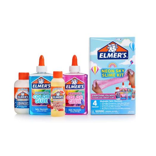 Elmer's Neon Sky Slime Kit, Includes Transparent Color Liquid Glue, Crunchy Activator, Cherry Limeade Activator, 4 Count