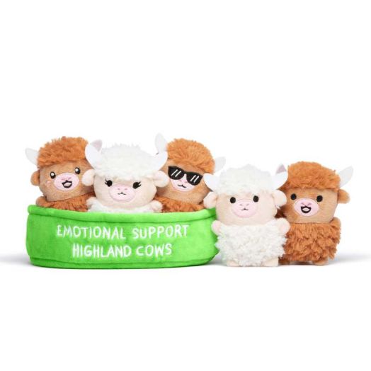 Emotional Support Pals Highland Cows, Plush Toys by Emotional Support Pals, Includes 5 Plushies and Carrying Basket, Easter Basket Gifts