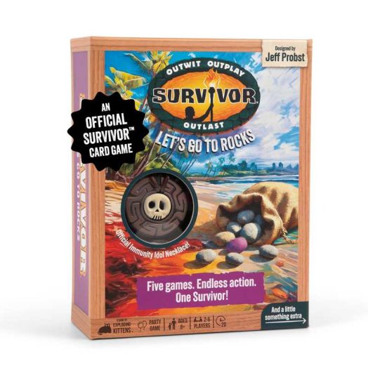 Survivor: Let's Go to Rocks Game for Ages 8+, 2 to 6 Players, Strategy and Challenge Party Game with Rocks, Cards, and Immunity Necklace.