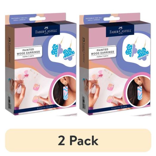 (2 pack) Faber-Castell Painted Wood Earrings - Jewelry Making Crafts, Create 3 Unique Earrings, Gifts for Her