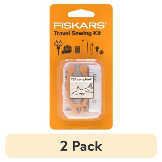 (2 pack) Fiskars Travel Sewing Kit with Orange TSA-Compliant Folding Scissors, 27 Pieces