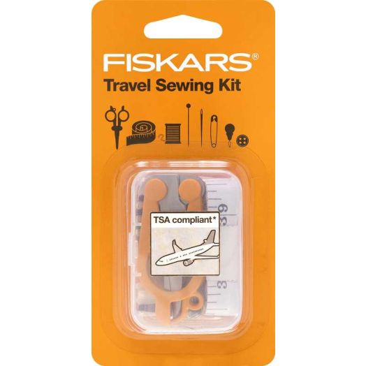 Fiskars Travel Sewing Kit with Orange TSA-Compliant Folding Scissors, 27 Pieces
