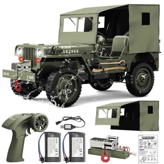 1/12 1941 MB Scaler RC Jeep, 4x4 RC Car Mini RC Rock Crawler Military, 2.4Ghz RC Truck with 180 Brushed Motor, LED Lights, Battery and USB Charger for Adults
