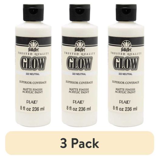 (3 pack) FolkArt Glow-in-the-Dark Acrylic Craft Paint, Matte Finish, Neutral, 8 fl oz