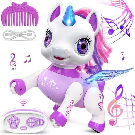 Freecat Girls Unicorn Toy, Kids Robot Pets, Remote Control Robot Toy for 3 4 5 6+ Years Old, Christmas Birthday Gift for 2-4 5-8 Years, STEM Toy Program Treats, Dancing Robot Unicorn Kids Toy Purple.