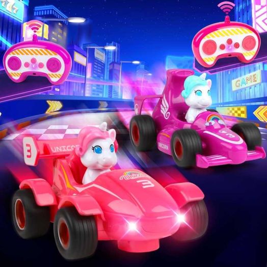 Freecat Toddlers Remote Control Car, 2-Pack 2.4GHz Remote Control Race Car with Lights & Music, Toddlers Christmas Birthday Gift for Girls 2-4 Years Old.(Pink & Purple)