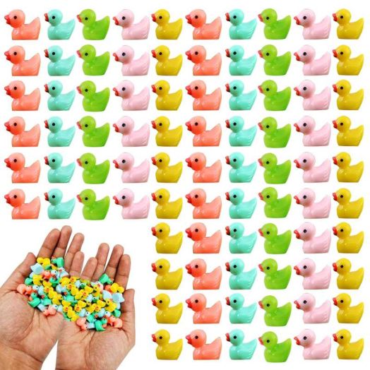 100 Pieces Mini Resin Duck, Colorful Tiny Ducks Miniature Figures for Dollhouse Garden Landscape Decor Accessories