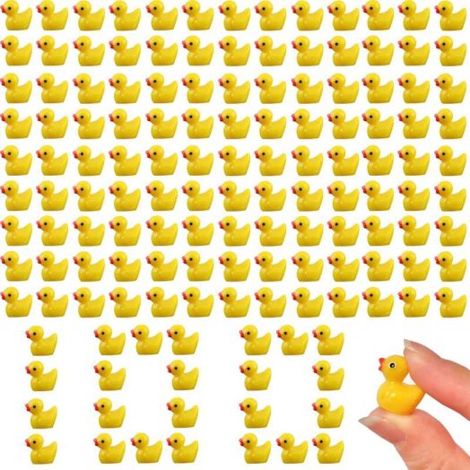 100 Pieces Mini Resin Duck, Yellow Tiny Ducks Miniature Figures for Dollhouse Garden Landscape Decor Accessories