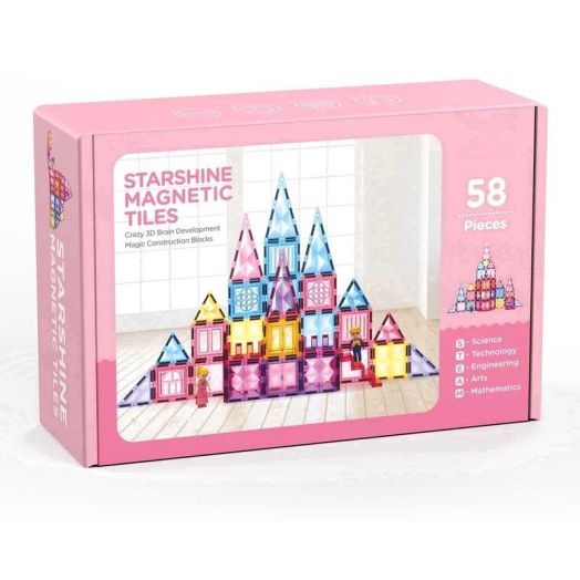 FunMagic Diamond Magnetic Tiles with 2 Dolls Building Toys, STEM Kids Toys Magnetic Blocks Christmas Birthday Gifts Ideas for 3+ Year Old Girls & Boys