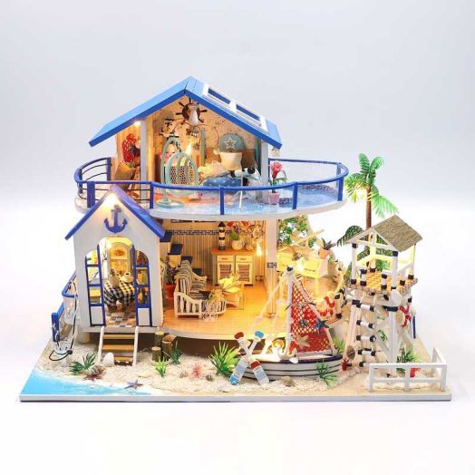 DIY Miniature House Kit, Mini House Building Kit with LED & Furniture, DIY Wooden Dollhouse Miniature Kit for Adults Teen, Wooden Crafts Lovely Dollhouse Kit, Sweet Time