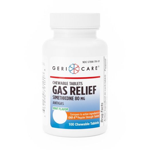 Geri-Care Gas Relief Chewable Simethicone Tablets, 80 mg 100 Count