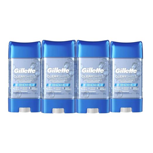 Gillette Antiperspirant and Deodorant for Men, Cool Wave Clear Gel, 3.8 Oz, Pack Of 4
